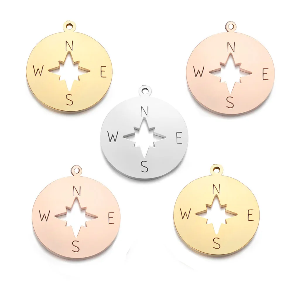 

5pcs Polished Stainless Steel Compass Charms Necklace Pendant Bracelet Making for DIY Jewelry Finding Handmade Supplies 3 Colors