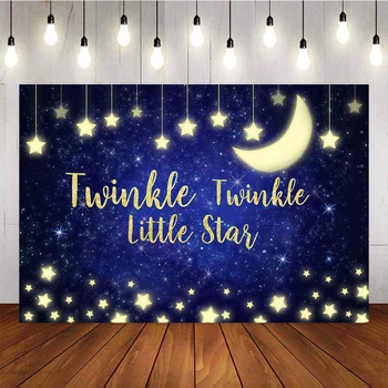 

Twinkle Twinkle Little Star photography Backdrop Moon Baby Shower portrait background for photo studio Royal Blue Background Kid