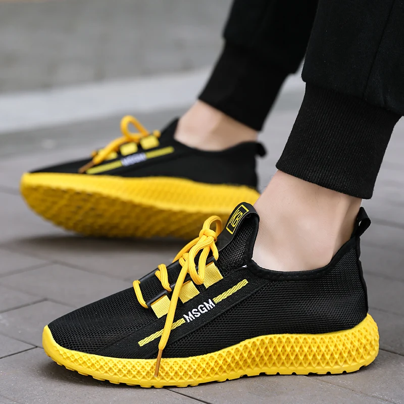 

Fashion Yellow Hollow Men Casual Shoes Adult Spring Autumn Classic Fashion Male Lace Up Flats Comfortable Sneakers 3 Colors