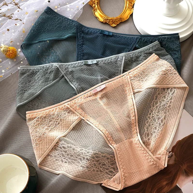 Ice Silk Plus Size Panties For Women Underwear Hollow Out Midrise