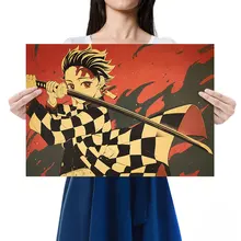 

Demon Slayer's Blade Anime Kamado Tanjirou Nostalgic Retro Kraft Paper Poster Prints Home Decor Painting Wall Stickers 51*36CM