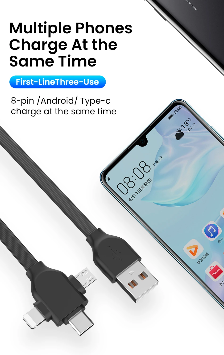 android c charger 1/2m 3 In 1 USB Charge Cable 8 Pin/Micro USB/Type C Kable Portable Retractable 3A Fast Charging Cord For iPhone 13 12 11 XS X XR android charger