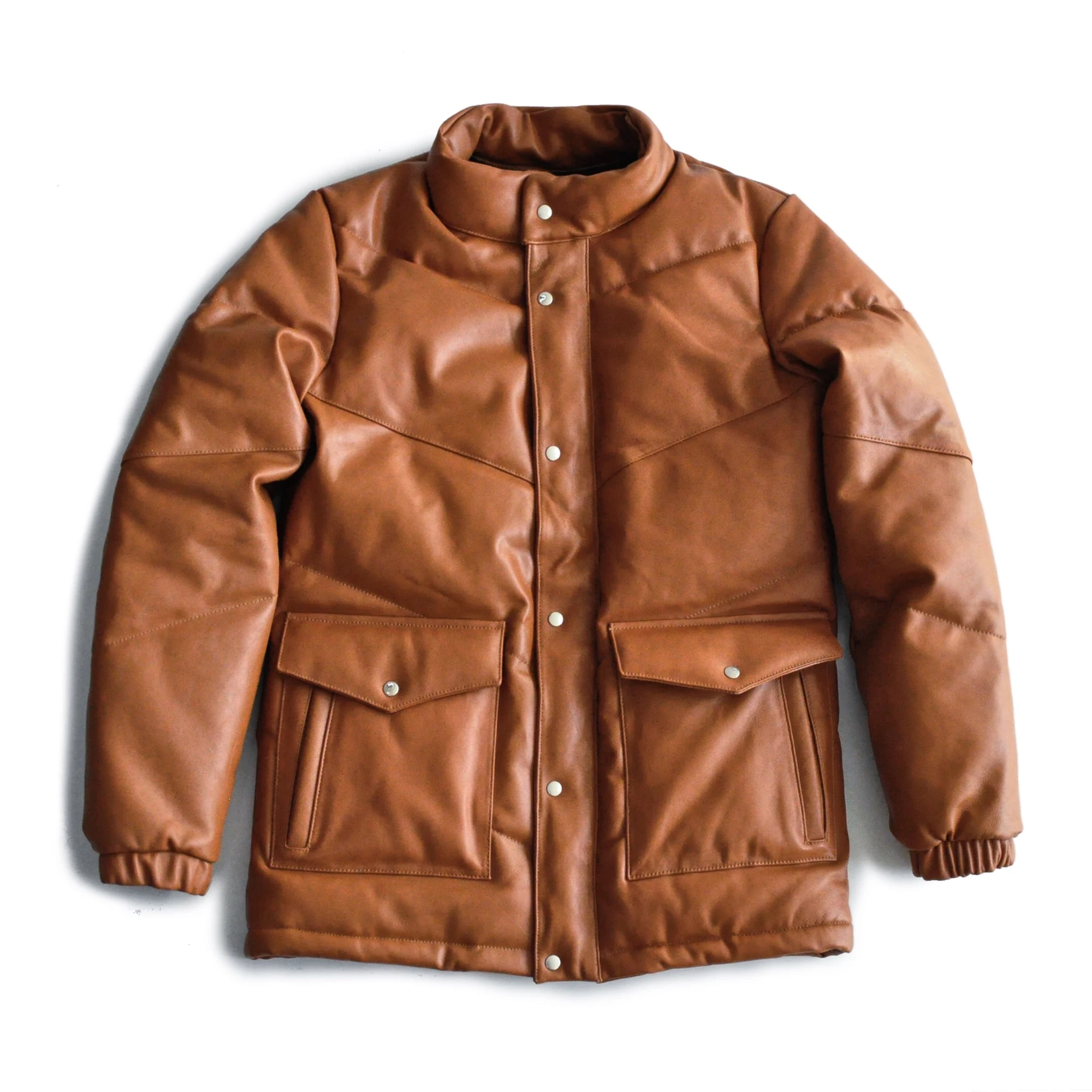 Коричневый Кожаный пуховик SauceZhan, куртка-бомбер, куртка Monclaire, мужские кожаные куртки, куртка из овчины, мужской пуховик с воротником-стойкой - Цвет: Коричневый