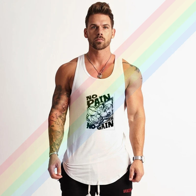 2021 no pain gain fit Brand Gym Clothing Bodybuilding cotton Tank Tops for Men Summer Singlet Sleeveless Plus Size | Мужская одежда