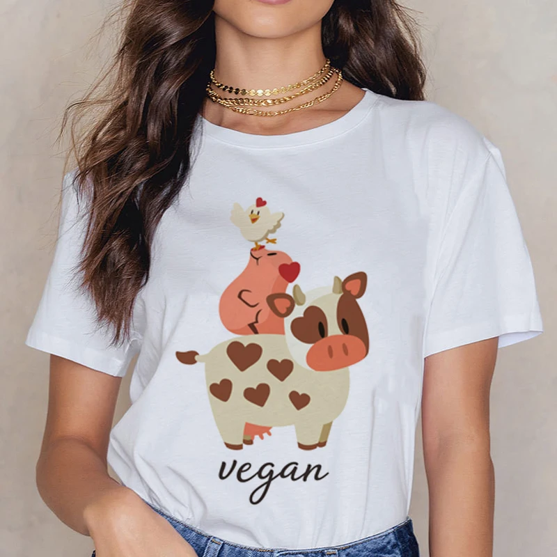Vegan, забавная футболка с рисунком, женская, 90 s, корейский стиль, графическая футболка, милая, маленькая, свежая, футболка для девочек, Harajuku, Ullzang, топы, футболки для женщин - Цвет: 21623