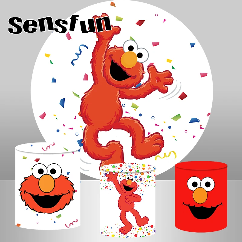 red elmo round backdrop cover kids birthday party decoration cake table banner sesame street background plinth covers customized background aliexpress