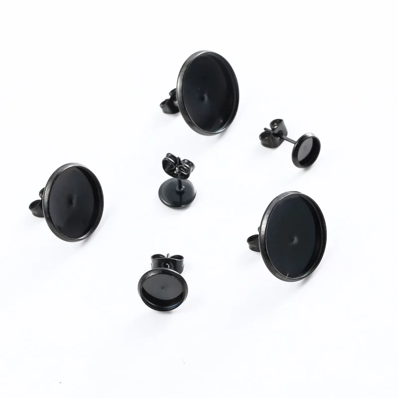 20 Set 316L Stainless Steel Black Color Round 6 8 10 12 14 16MM Cabochon Base Tray Bezel Fit DIY Glasses Earring Jewelry Making | Украшения