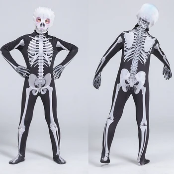 

Skeleton Bone Bodysuit Halloween Costumes with Skeleton Hood Mask for Parent-Child Party Cosplay J99Store