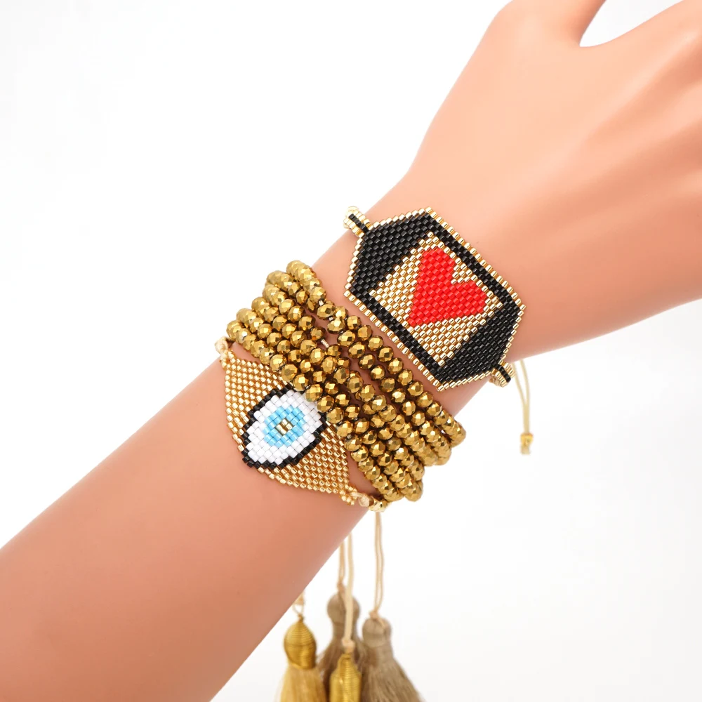 

Go2boho Heart Bracelets Women Evil Eye Mexican Pulseras Mujer 2019 MIYUKI Beads Bracelet Summer Tassel Crystal Jewelry Handmade