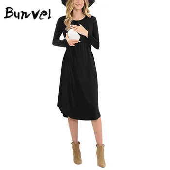 

bunvel Autumn Casual Pregnant Maternity Clothes For Pregnant Women Long Sleeve Breastfeeding Dresses Pregnancy Maternity