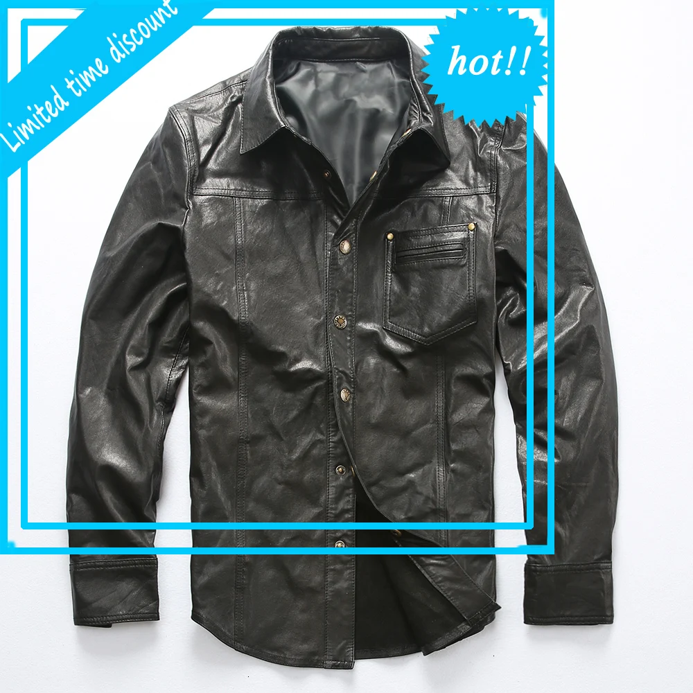 

2020 Men's Spring Summer Thin Jacket Genuine Leather Single Breasted Black Coat Classic Vintage Casual Motorcycle Rider Jacket