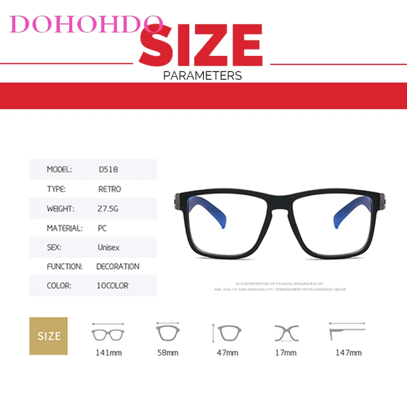 Fashion Anti Blue Light Glasses Frame For Men Women Clear Lens Computer Gaming Eyeglasses Square Eyewear Anti-UV Optical Frame blue light blocking glasses