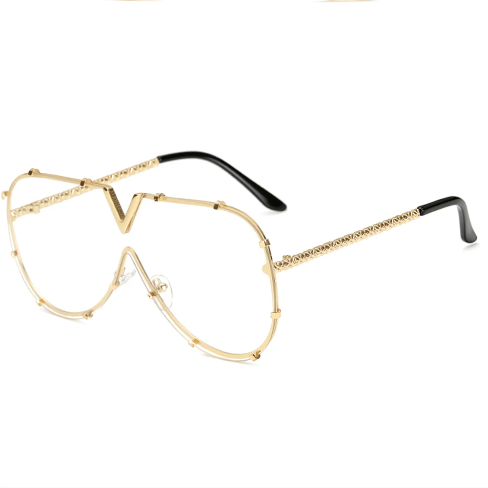 White Lens Gozluguнегабаритных V солнцезащитные очки для женщин и мужчин люксовый бренд металлическая оправа зеркальные солнцезащитные очки крутые UV400 очки для вождения - Lenses Color: White Lens