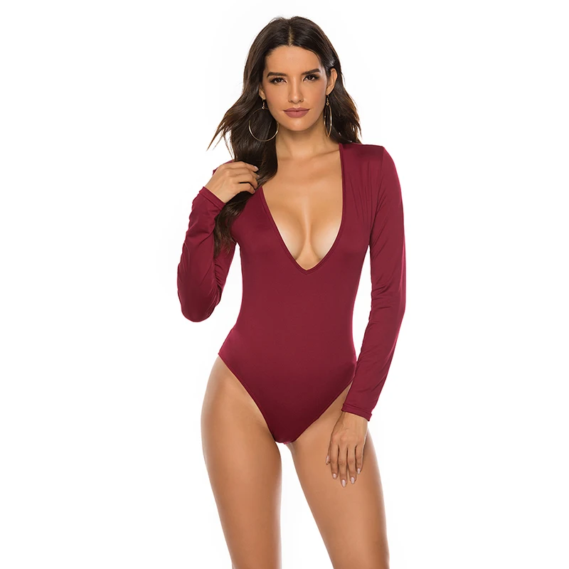 Women Long Sleeve Bodysuit Fashion Stretch Womens Bodysuit With Button Solid Slim Casual Ladies Rompers Autumn Clothing