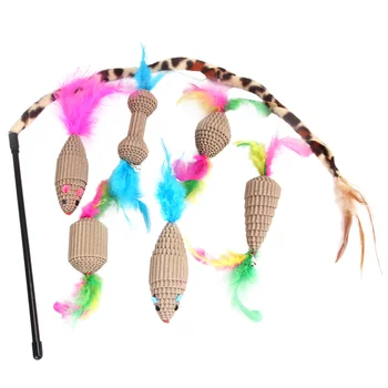 

7 Pcs in 1 Set Cat Teaser Toys Cat Flirting Stick Toys Pet Supplies Corrugated Paper Simulation Rat Bone Carrot Football Shape F