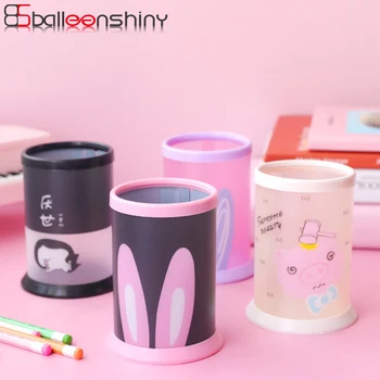 

BalleenShiny 1pc DIY Round Stationery Storage Box Lovely Cats Pen Brush Pencil Holder Home Table Office Makeup Neaten Organizer