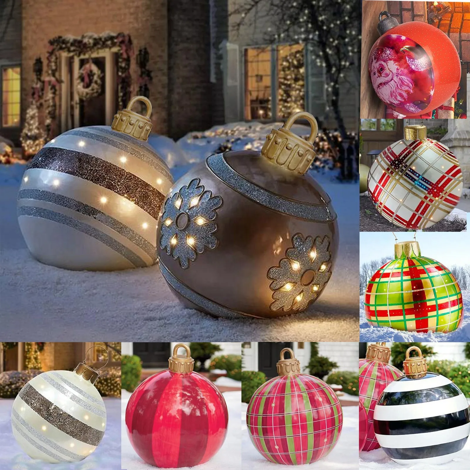 Bola decorativa inflable de PVC Bola inflable gigante de Navidad de 60 cm para árbol de Navidad Decoración al aire libre de vacaciones inflables bolas decoración 
