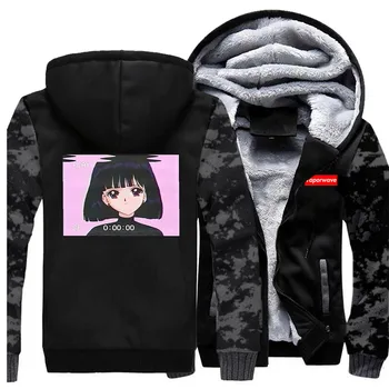 

Japanese Anime Sailor Moon Print Camo Hoodies Sweartshirt Men Casual Sportswear Fashion Fleece Thicken Jacket Hip Hop Streetwear