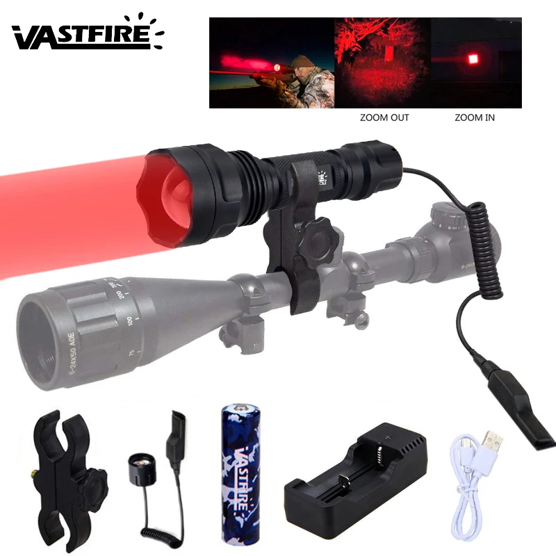 

5000LM Zoomable Predator Hog Hunting Flashlight Tactical airsoft element weapon Light+Rifle Scope Mount+Switch+18650+USB Charger