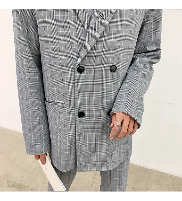 Men's Streetwear Lattice Printing Two Single Western Coats High-quality Suit Jacket Casual Loose Blazers Plus Size M-XL