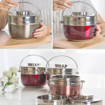 

Portable Stainless Steel Insulated Lunch Box 2 Layer Bento Box Creative New Style Grid Insulated Bucket Soup Container