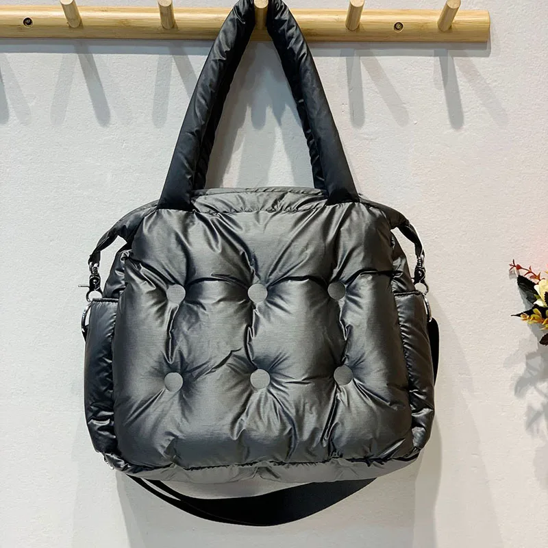 

New Feather Down Winter Bag Space Padded Cotton Tote Bags for Women Female Bucket Crossbody Shoulder Bag Luxury Ladies Handbags
