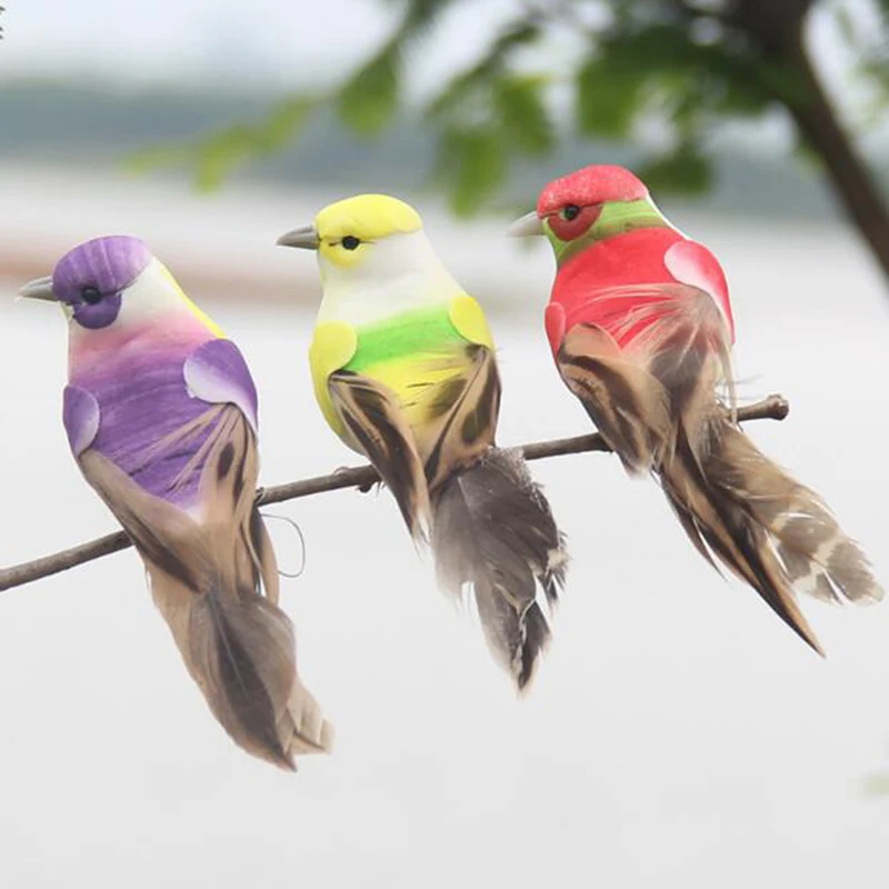 1Pc artificial feather birds nest decorative mini swallows home garden ornaments color random | Дом и сад