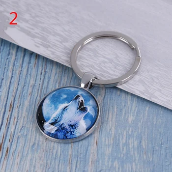 

1Pc wolf key chain black photo tibet silver keychains rings glass cabochon