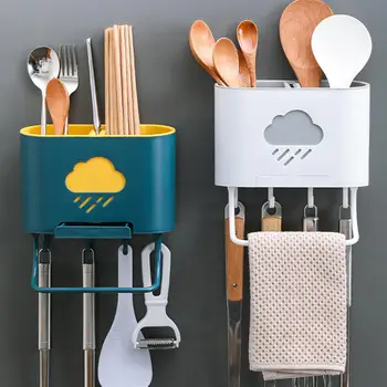 

Kitchen Adhesive Drainage Storage Rack Chopstick Fork Holder Hanger Hook Basket Dish Drainer Rack Storage Shelf Washing Holder