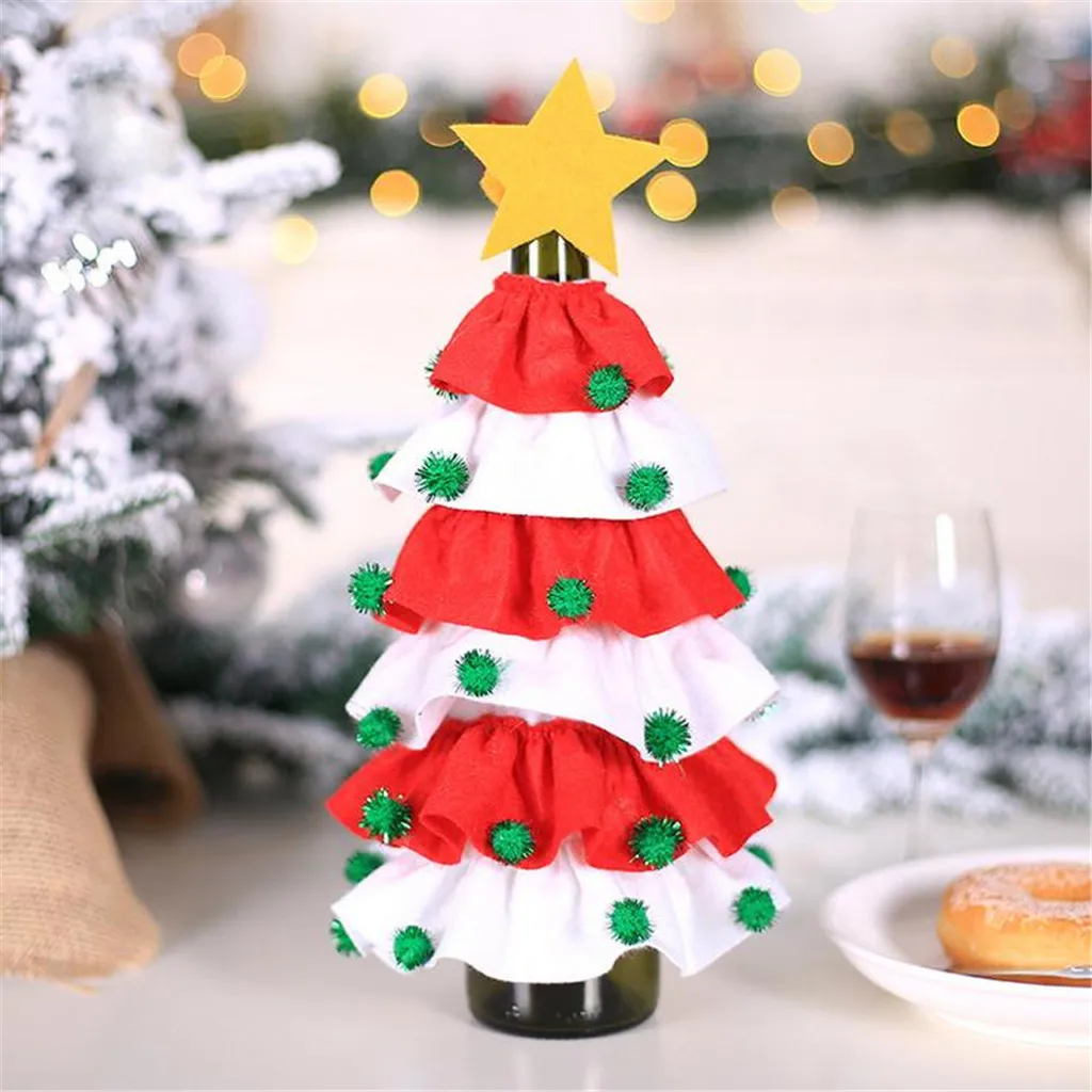 Рождественские украшения красный чехол для вина домашняя Рождественская вечеринка дерево липкий шарик для волос пять звезд бутылки вина набор O3