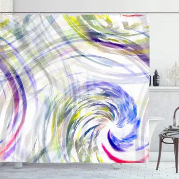 

Shower Curtain Set with Hooks 66x72 Inches Allover Rounded Color Watercolor Hand Pattern Geometric Abstract Circular Design