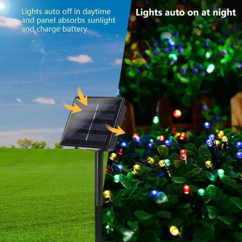 200LED 22 м Солнечный красочный Сказочный светильник, наружный садовый декоративный светильник