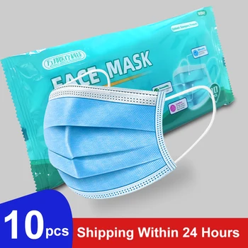

10pcs/bag Mask Disposable Nonwove 3 Layer Ply Filter Mask Mouth Face Mask Filter Safe Breathable Anti-fog Protective Masks