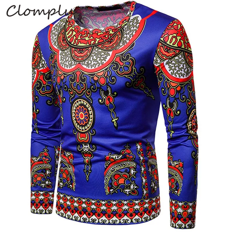Clomplu Dashiki модные футболки с 3D принтом африканская одежда мужская футболка Дашики футболка с круглым вырезом и длинными рукавами африканская мужская одежда