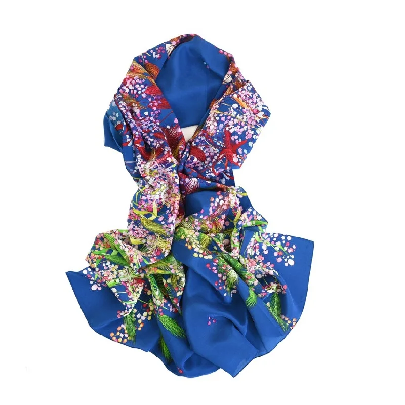 Floral Long Silk Scarf Shawl Wraps for Women Fashion Scarves 185*65cm