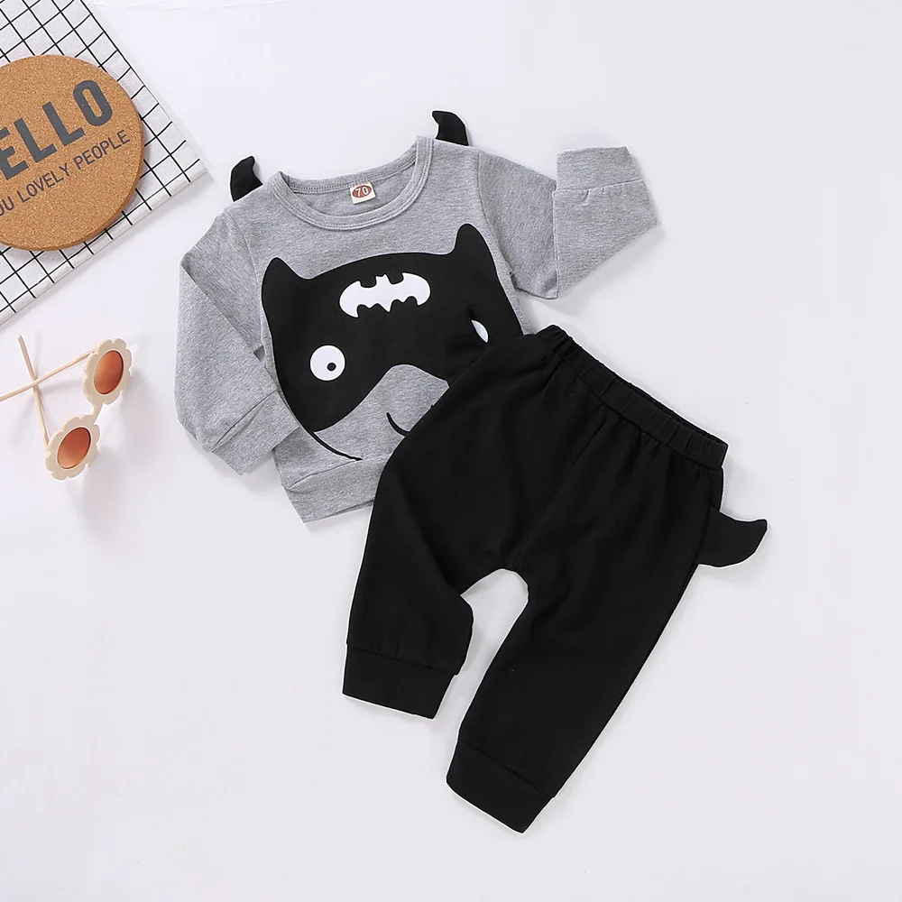 

Autumn Baby Boy Set Newborn Halloween Costumes 2Pcs Cartoon bat Print Sweatshirt+Black Pant Toddler Boy Fall Clothing 2019 D35