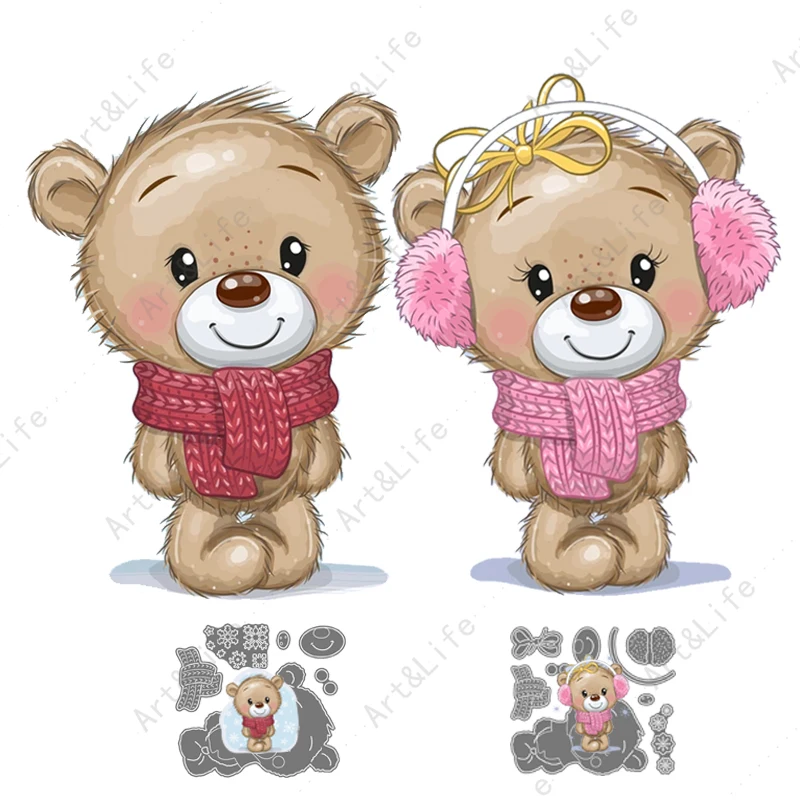 

New Metal Cutting Dies Christmas Cute Bear Boy And Girl Stencils For Making Scrapbooking Album Birthday Cards Embossing Cut Die