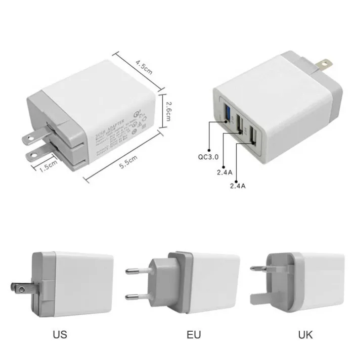 QC 3,0 настенное зарядное устройство Быстрая зарядка 3 порта USB адаптер питания США/ЕС/Великобритания Разъем SP99