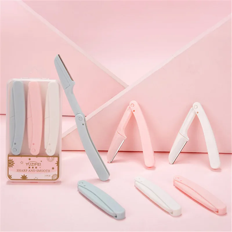 Foldable Portable Eyebrow Trimmer Makeup Facial Eyebrow Lip Folding Razor Hair Remover Sharp Stainless Steel Makeup Tools 1/3pcs eyebrow trimmer set,eyebrow trimmer,eyebrow razor set,eyebrow razor,facial hair remover,hair remover,eyebrow trimmer blade
