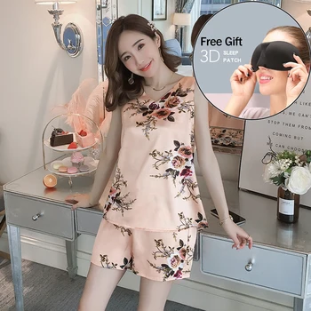 

Sleep Lounge Pajama Set Sexy Satin Sleepwear Women Summer Pyjama Femme Fashion Flower Pajamas for Women