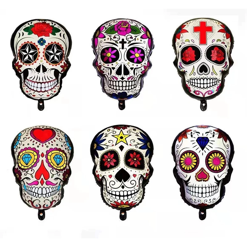 

50/100pcs Day of The Dead Foil Helium Balloon Dia De Los Muertos Balloons Party Decoration For Halloween Skull Air Globos Toys