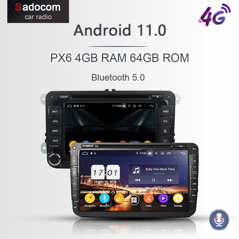720P DSP PX6 Android 11.0 4G +64GB 8Core Car DVD Player GPS autoradio wifi car radio for VW PASSAT CC Tiguan Skoda Leon Golf | Автомобили