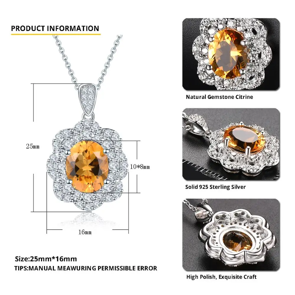 Hutang 2.02ct цитриновый кулон натуральный драгоценный камень Твердые стерлингового серебра 925 ожерелье изящные элегантные ювелирные изделия для женщин Новинка