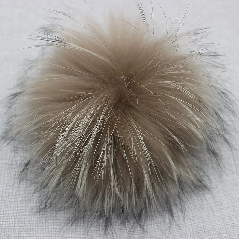 Big Colorful Fluffy Real Fur Fox Raccoon Pompoms With Button DIY Poms Balls Natural Fur Pompon For Hats Caps Shoes Whosale