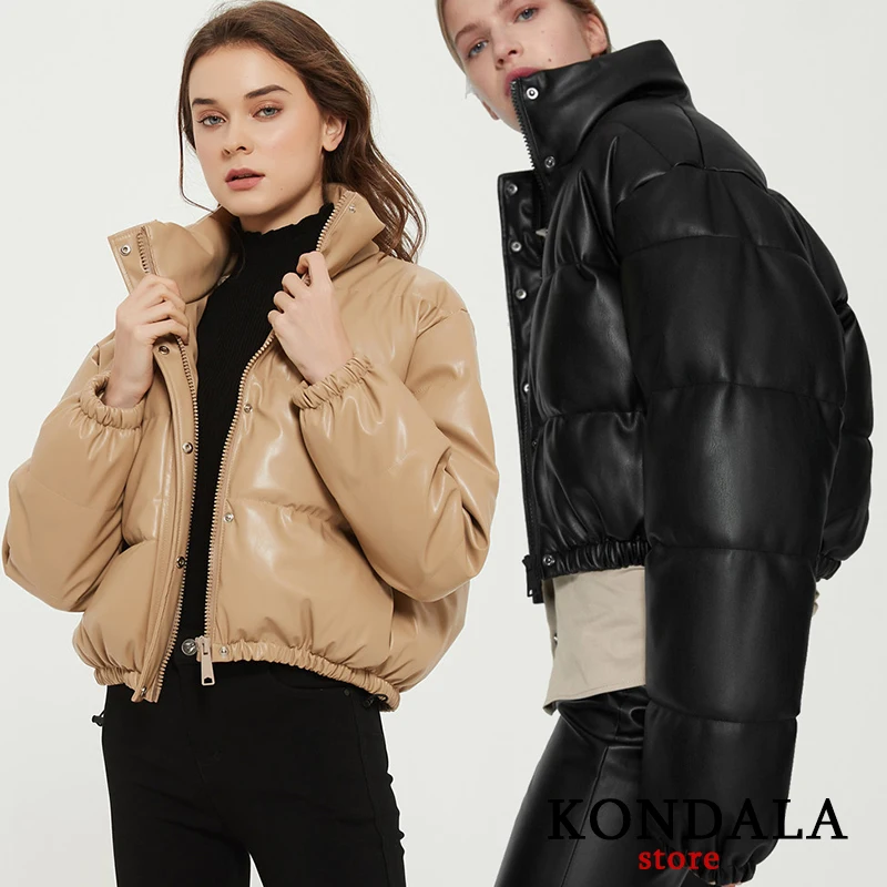 Women Jackets Coats Oversized KONDALA Winter Bat-Sleeved Streetwear Female Thick PU Solid