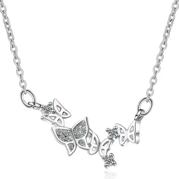 

New Sweet Butterfly Flower Zircon Pendant Necklaces For Women Trend Short Clavicle Chain 925 Sterling Silver Jewelry SAN168