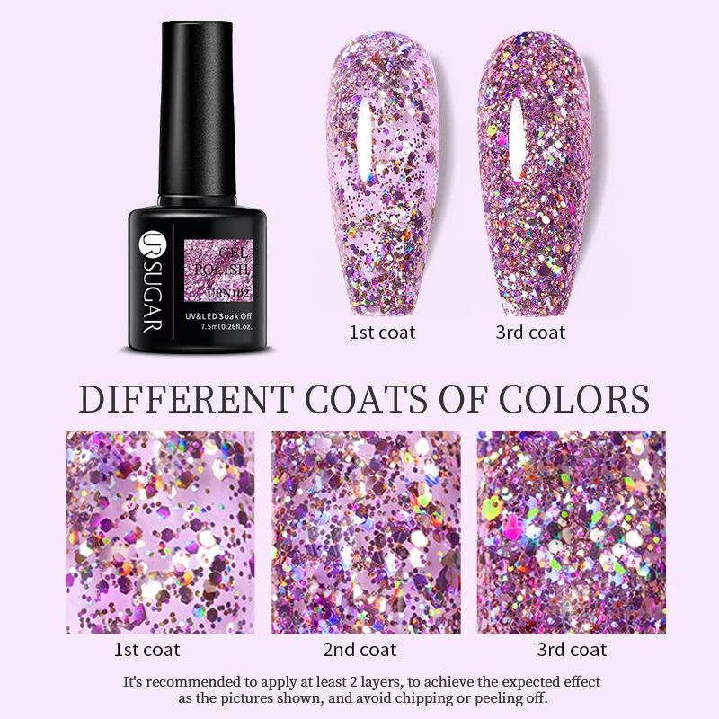 UR SUGAR Glitter Sequins Gel Nail Polish Soak Off UV Nail Gel Varnish Colorful All For Nail Manicure DIY Nail Art Design 3