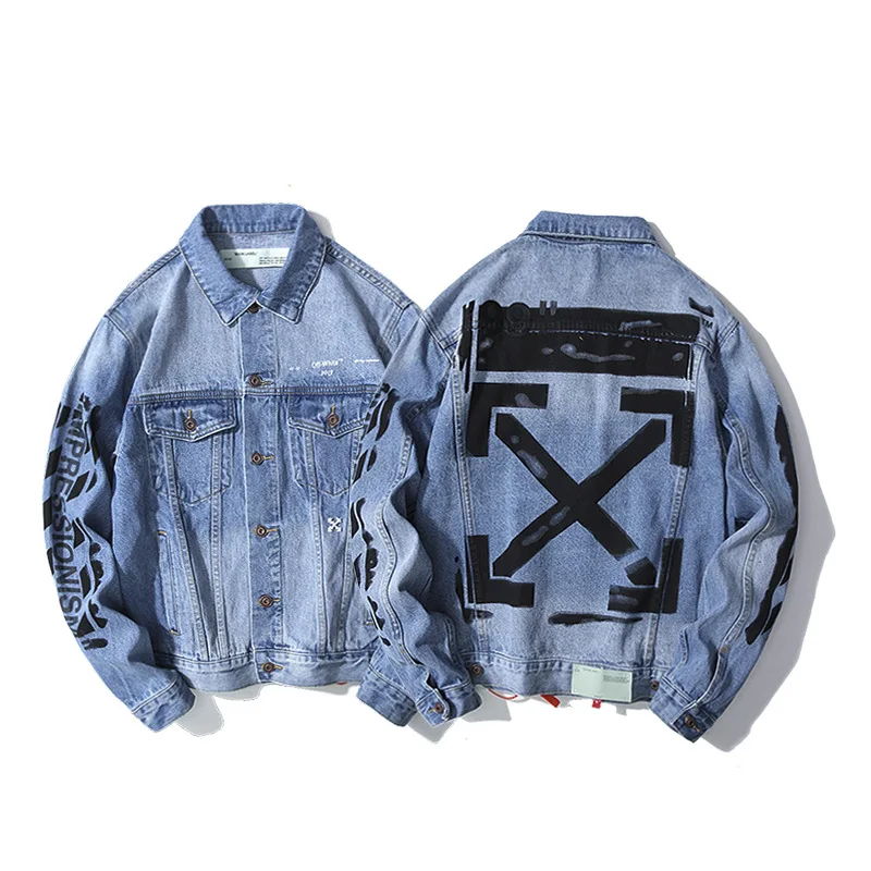 

High quality OFF-WHITE basic arrow letter doodle denim jacket