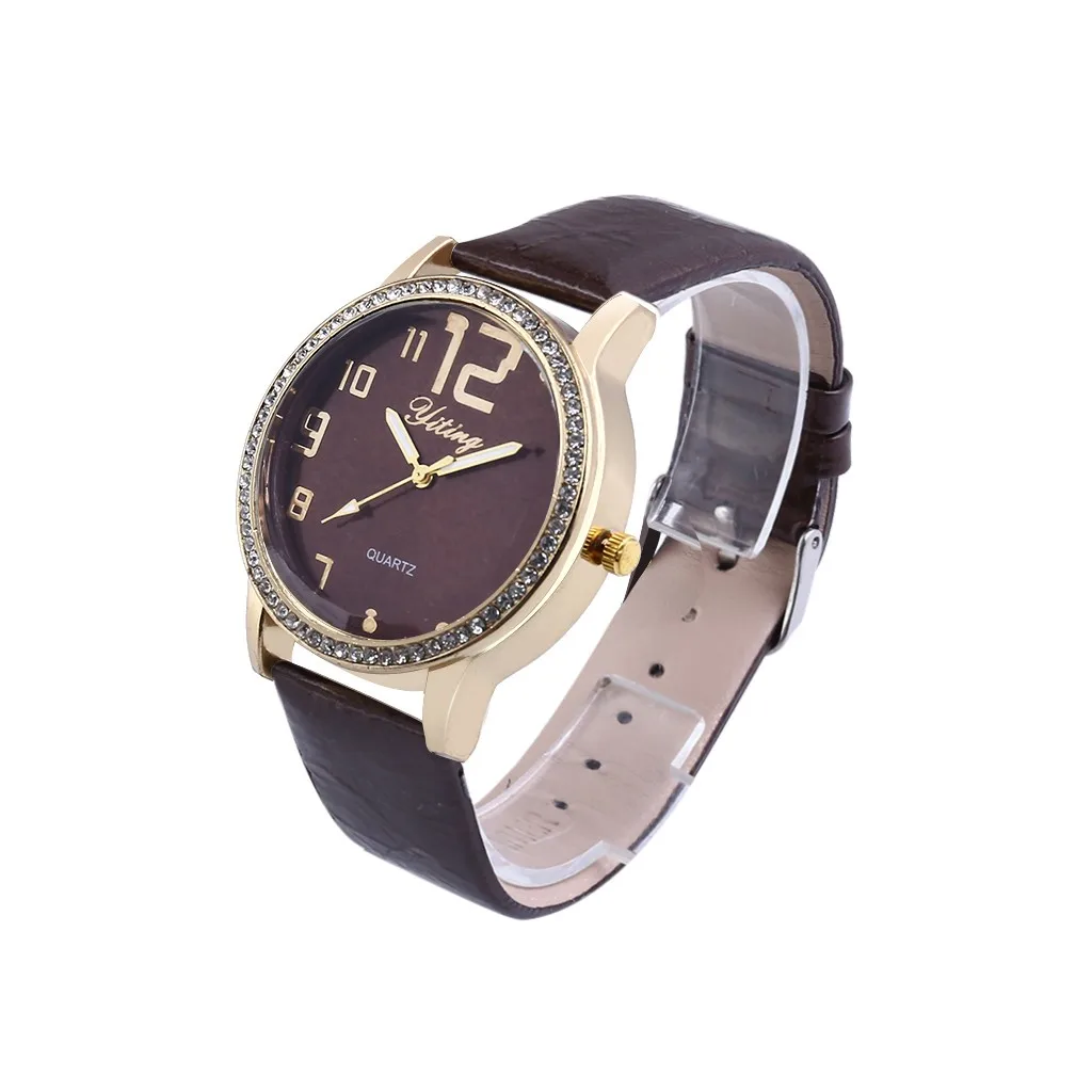 Brown Reloj mujer винтажный кожаный браслет со стразами женские часы, наручные часы Роскошные Кварцевые часы Relogio Feminino Прямая поставка - Цвет: Brown