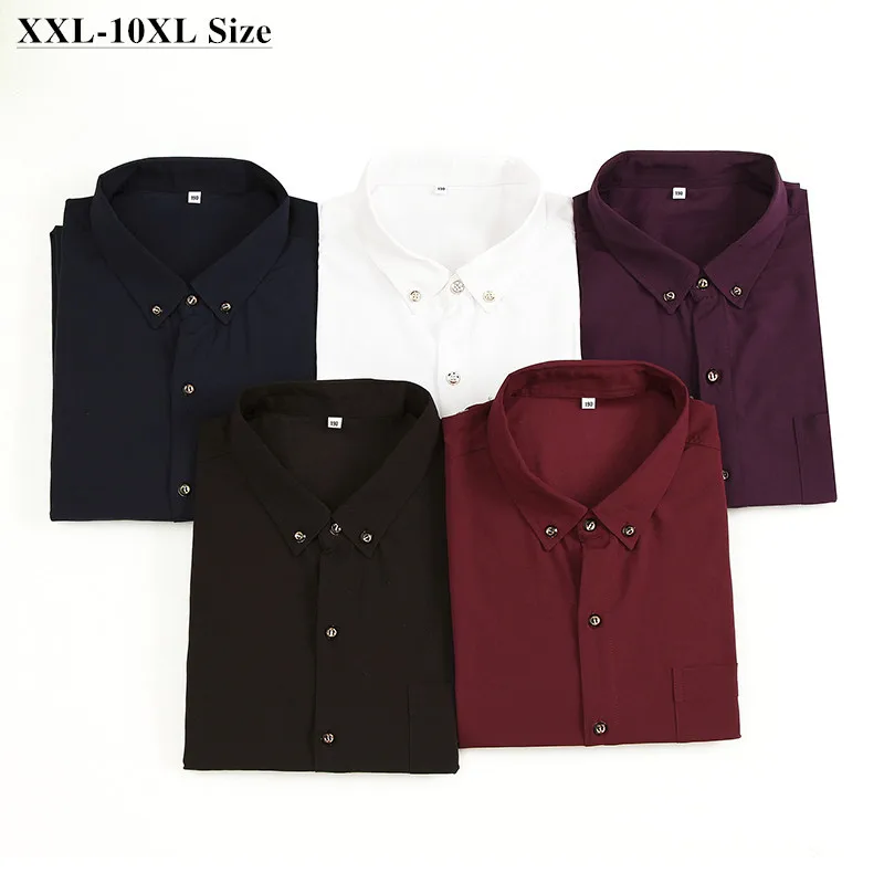 

Men's White Shirt Business Casual Solid Color Loose Long Sleeve Black Social Shirts Male Brand Plus Size 10XL 9XL 8XL 7XL 6XL